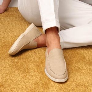 Aurelien Men’s Beige Linen Yacht Loafers size 44